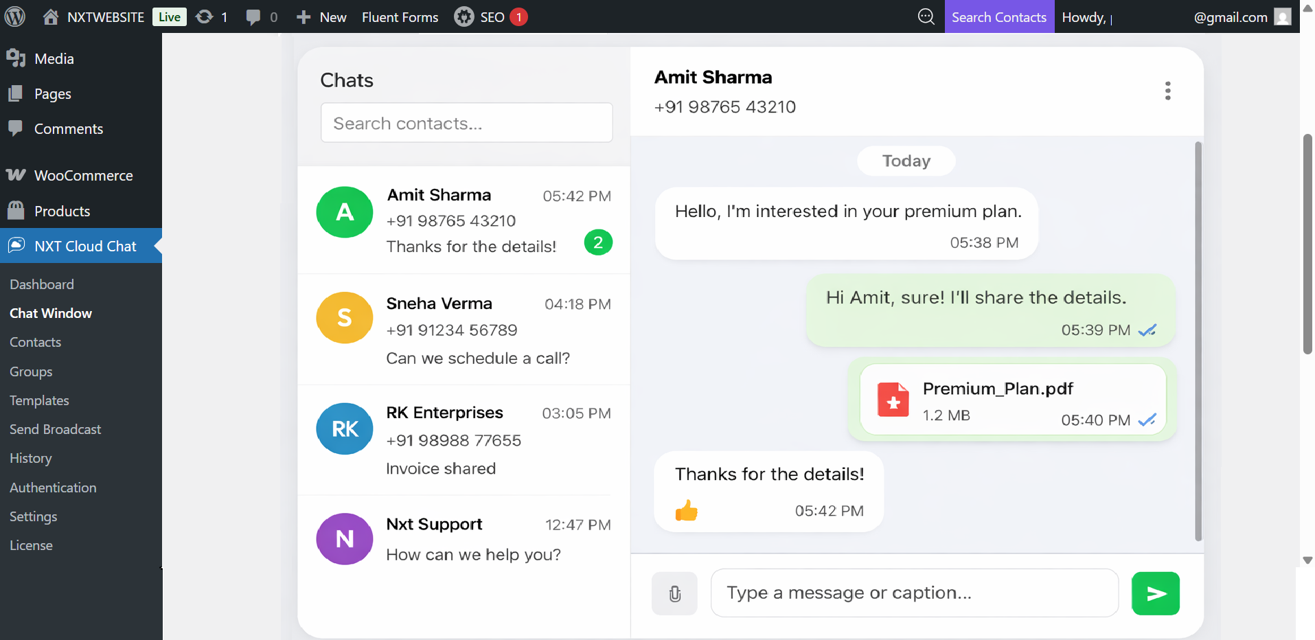 NXT Cloud Chat interface